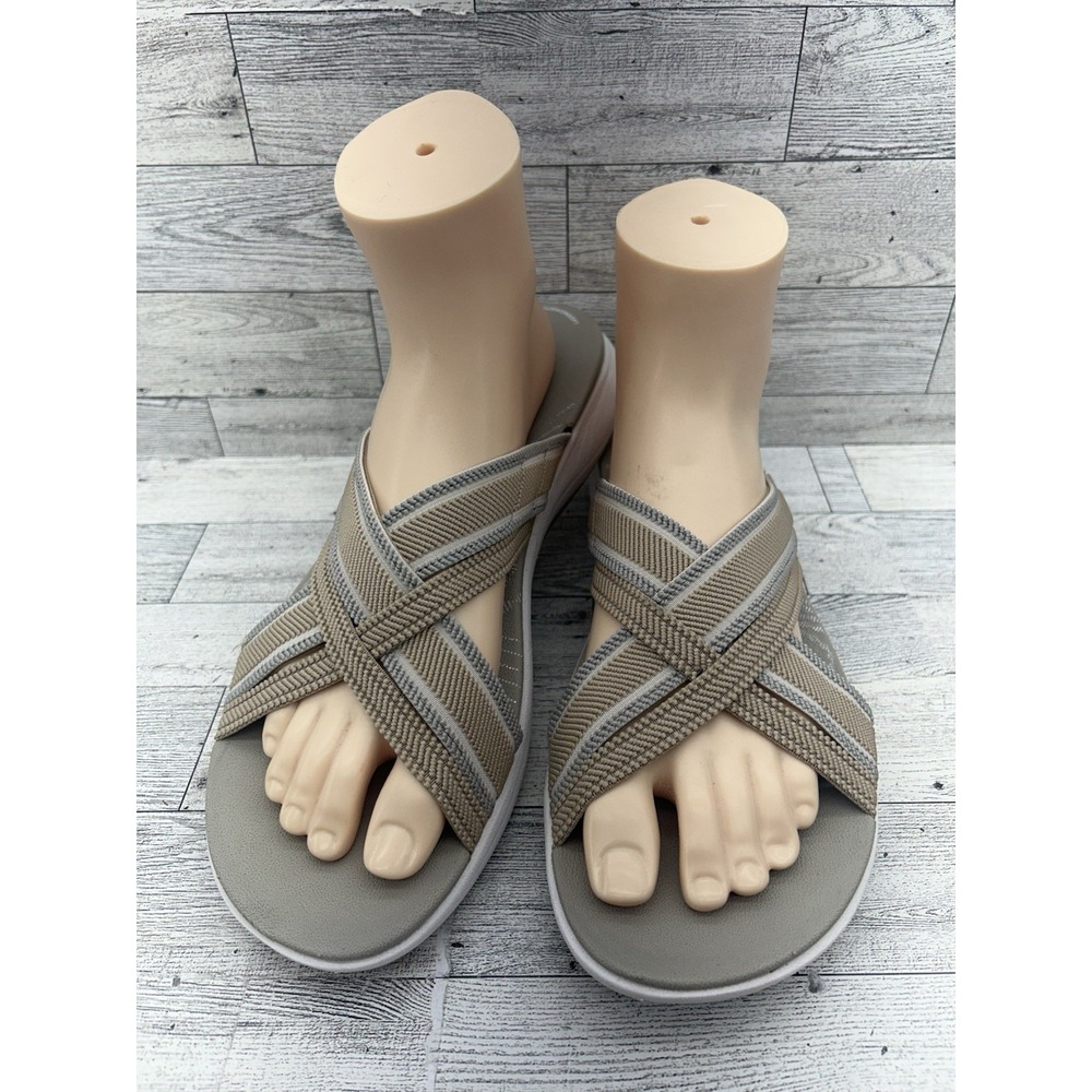 CLARKS CLOUDSTEPPERS Sand Tan Gray Mira Isle Sport Slide Sandals Women's 11M